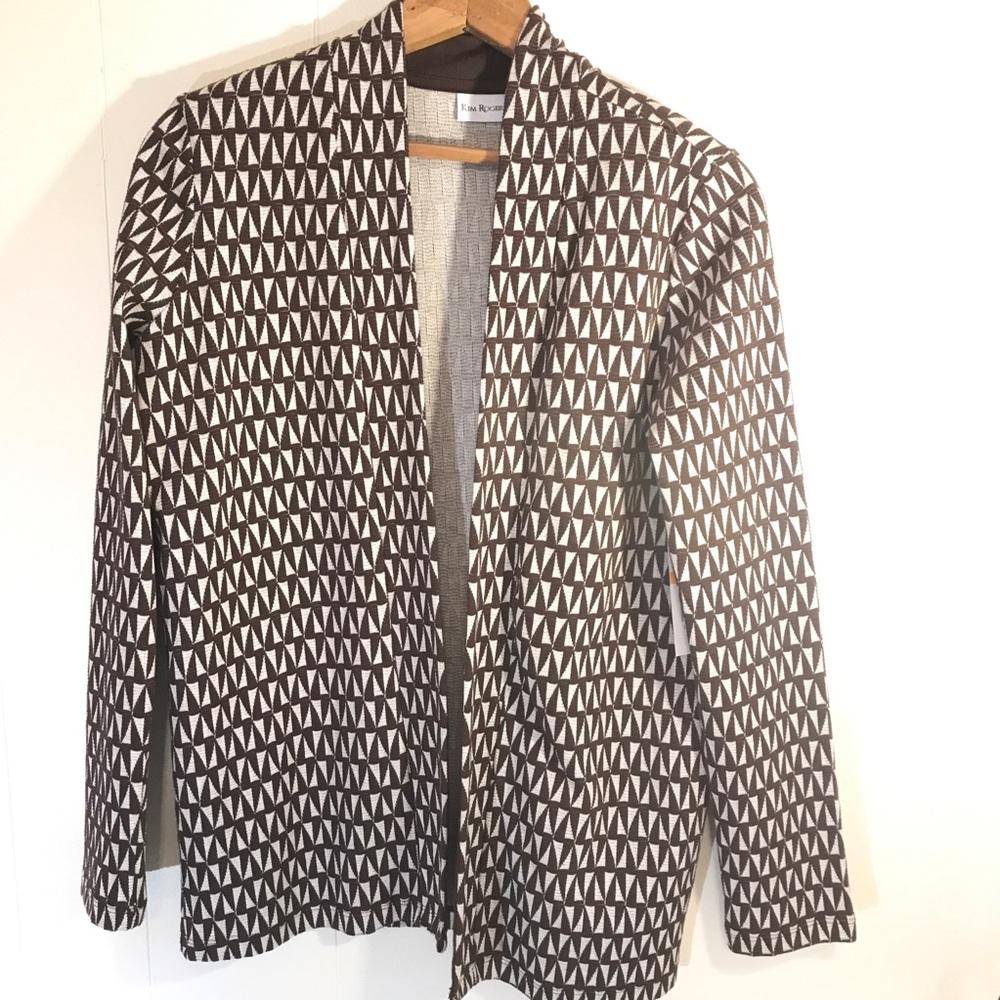 Kim Rogers Brown and Ivory Open Front Cardigan